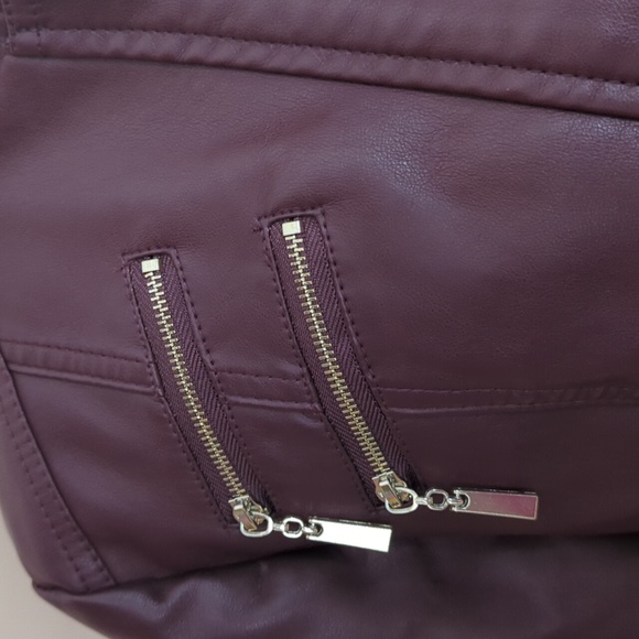 Burgundy Faux leather Jacket Size S - Picture 4 of 7